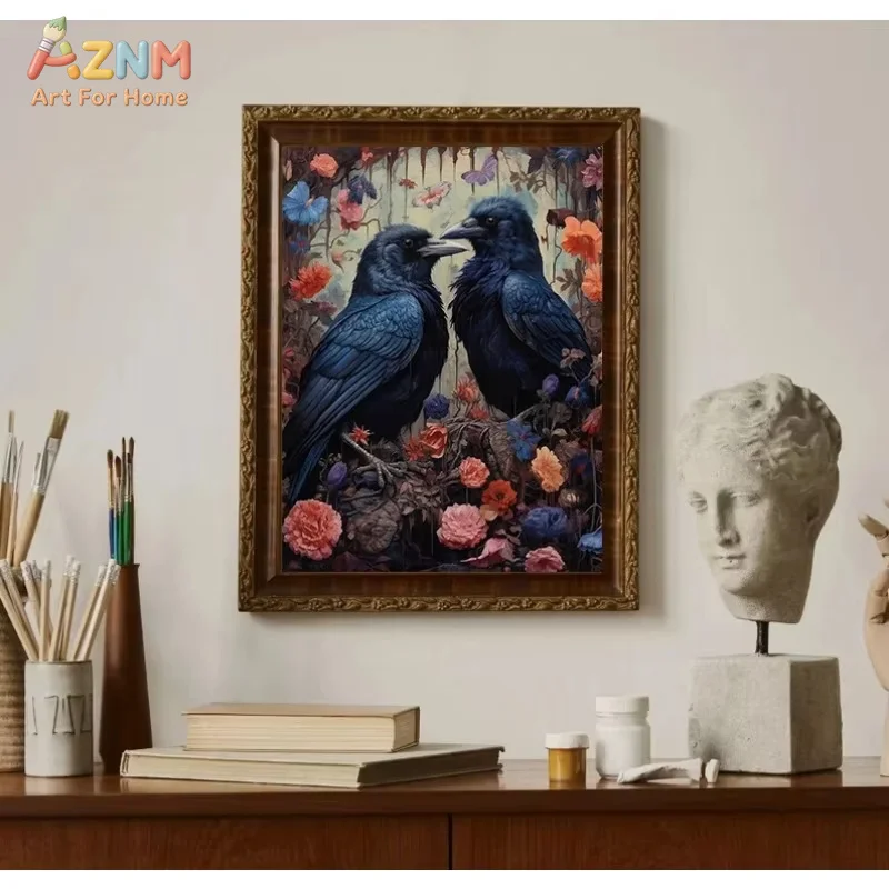 Vintage Floral Gothic Woodland Animals Fox Bee Owl Crow Illustration Aesthetic Canvas Poster Wall Art Pictures Home Decor