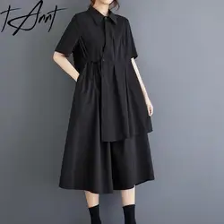Tannt Women Dress Patchwork Asymmetry Black Shirts Dresses Irregular Loose Casual Long Summer Dresses For Women 2024 New