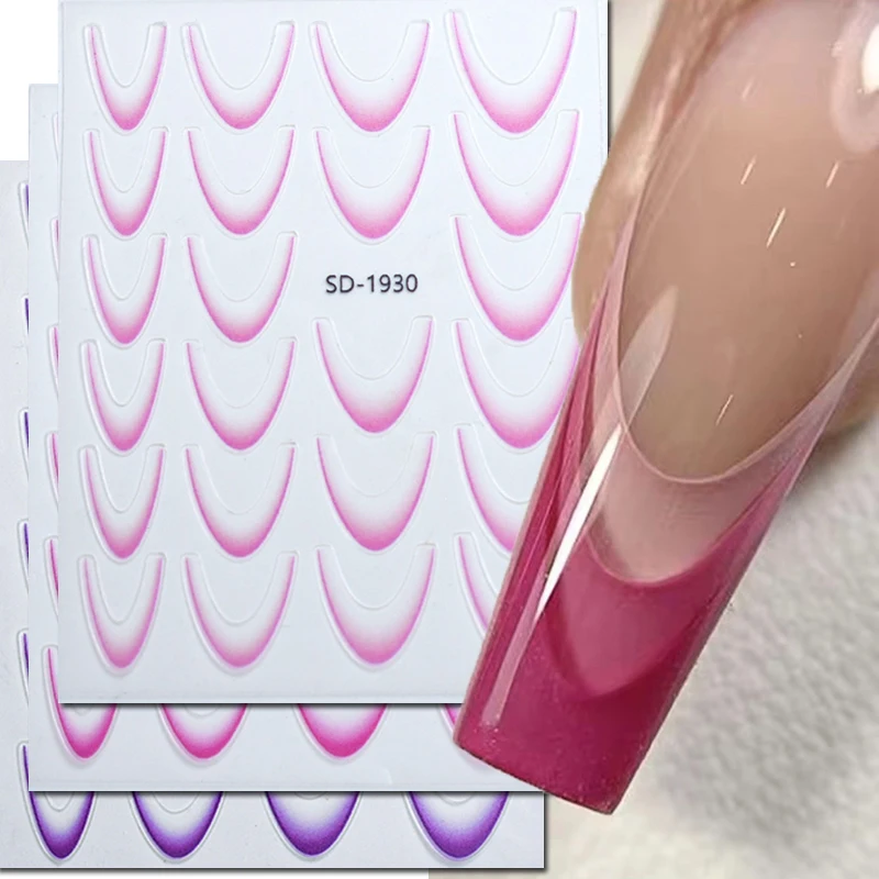 5d Embossed Nail Art Stickers Gradient Color Pink Purple White Black French Tips Decals Decorations For Nails Manicures