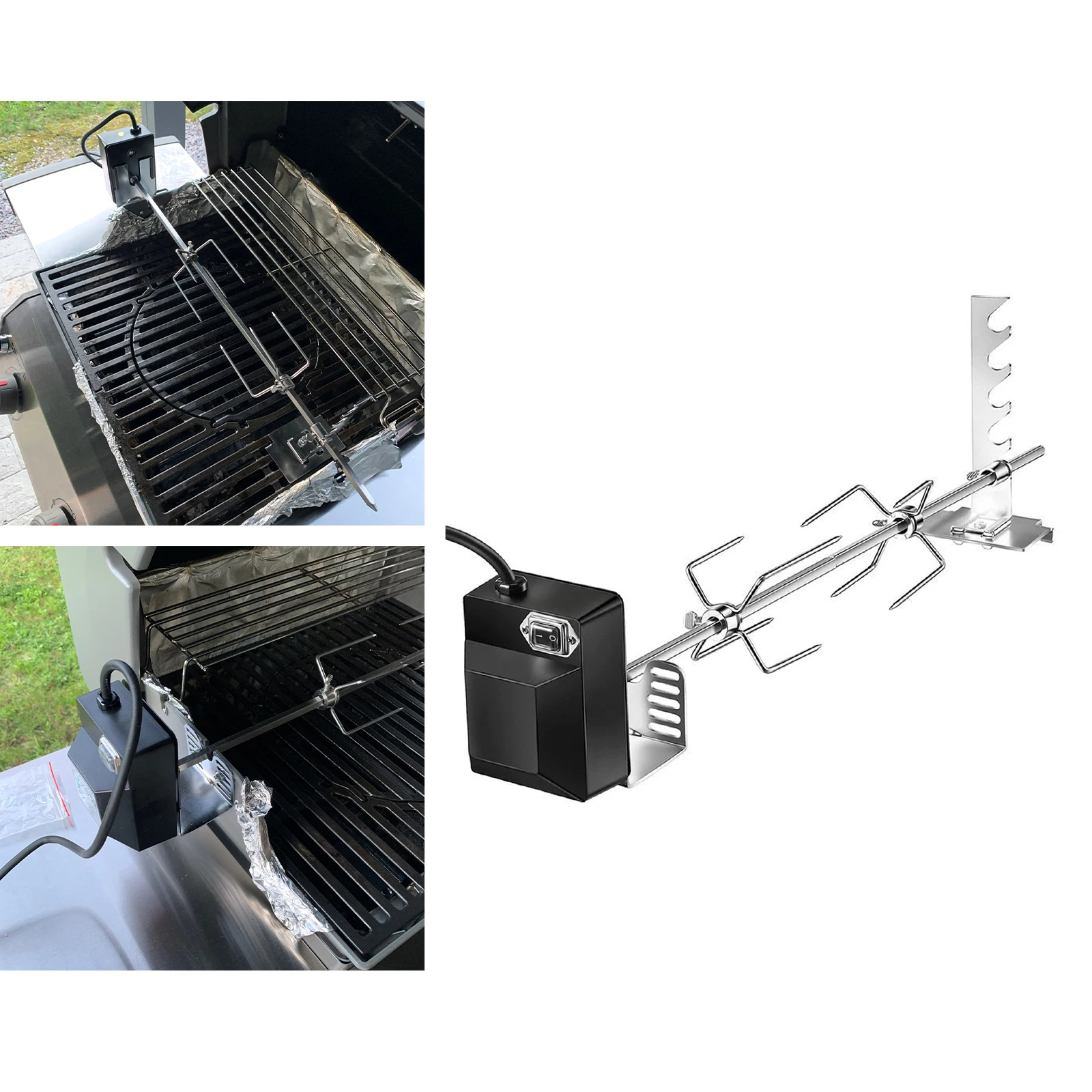 Rotisserie Grill Kit Grilling Stand Barbecue Rack Roaster Spit Adjustable Automatic Grill Kit for Backyard Travel Backpacking