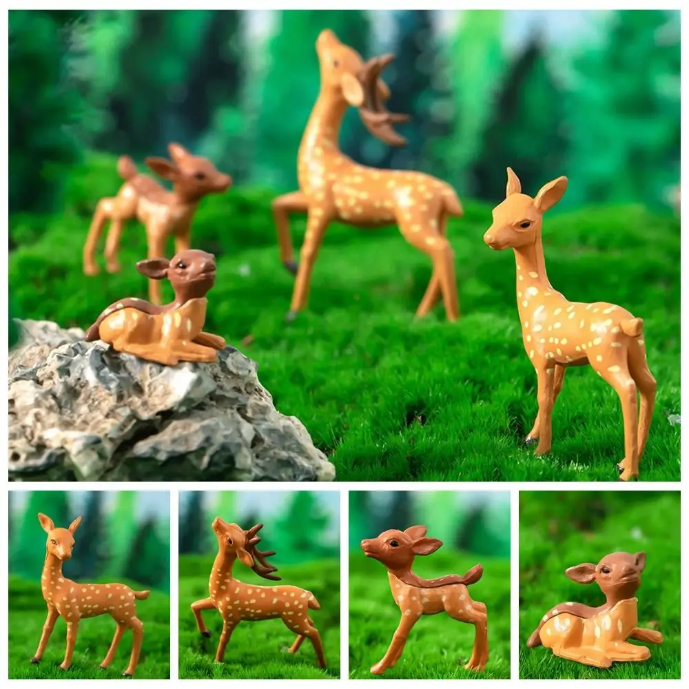 Creative Mini Deer Miniature Statue Cute Realistic Sika Deer Figurines Plastic Crafts Micro Landscape Ornaments Patio