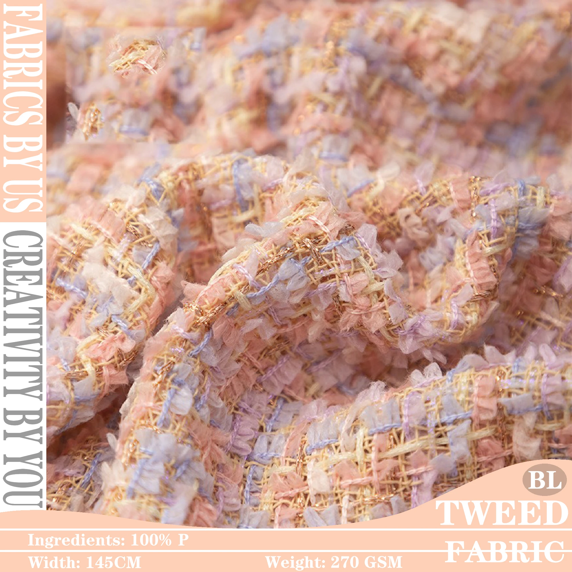 

Плетеная твидовая ткань окрашенная синей пряжей, для женщин, осенняя мода, куртка, костюм, пальто, швейный материал «сделай сам» (на метре)