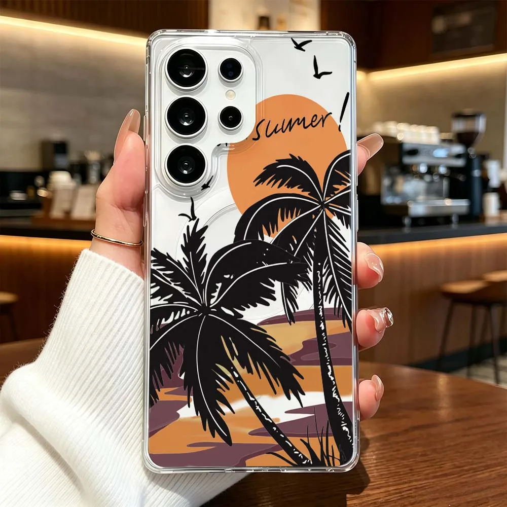 Hello Summer Pattern Phone Case For Samsung Galaxy S26 S25 S24 S23 S22 Ultra FE Plus A56 Transparent Magnetic Cover