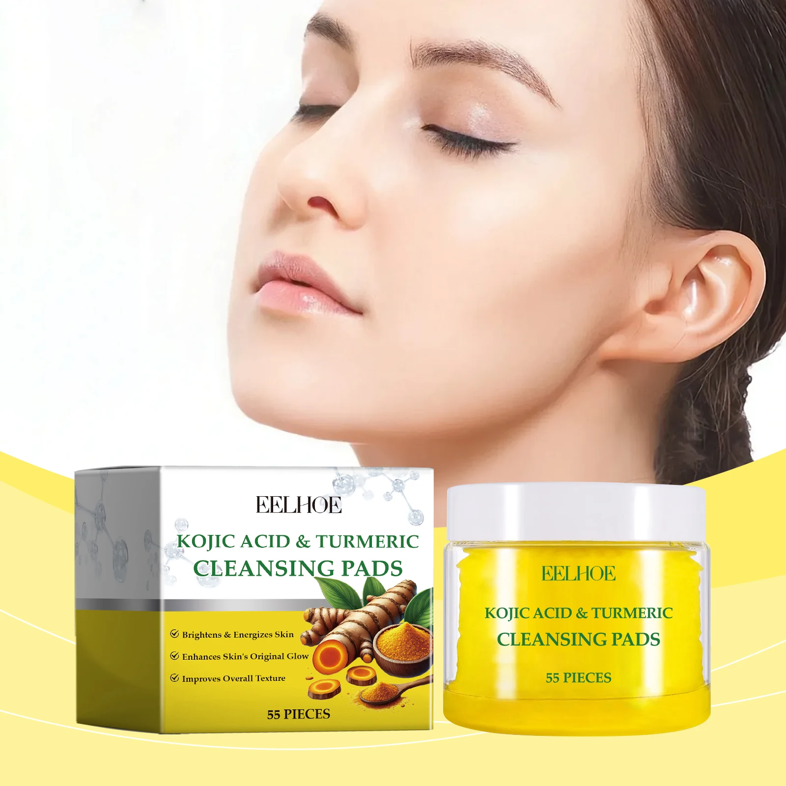 

EELHOE Turmeric Cleansing Pad Gently Cleansing Facial Brightening Nourishing Skin Refreshing Skin Care Cleansing Pad