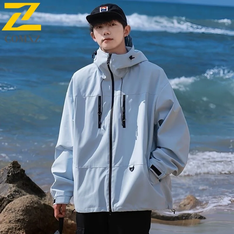 

COMXZ 2025 Mens Womens Lightweight Windbreaker Spring Autumn Outdoor Hiking Jacket Windproof Breathable Couple Coat
