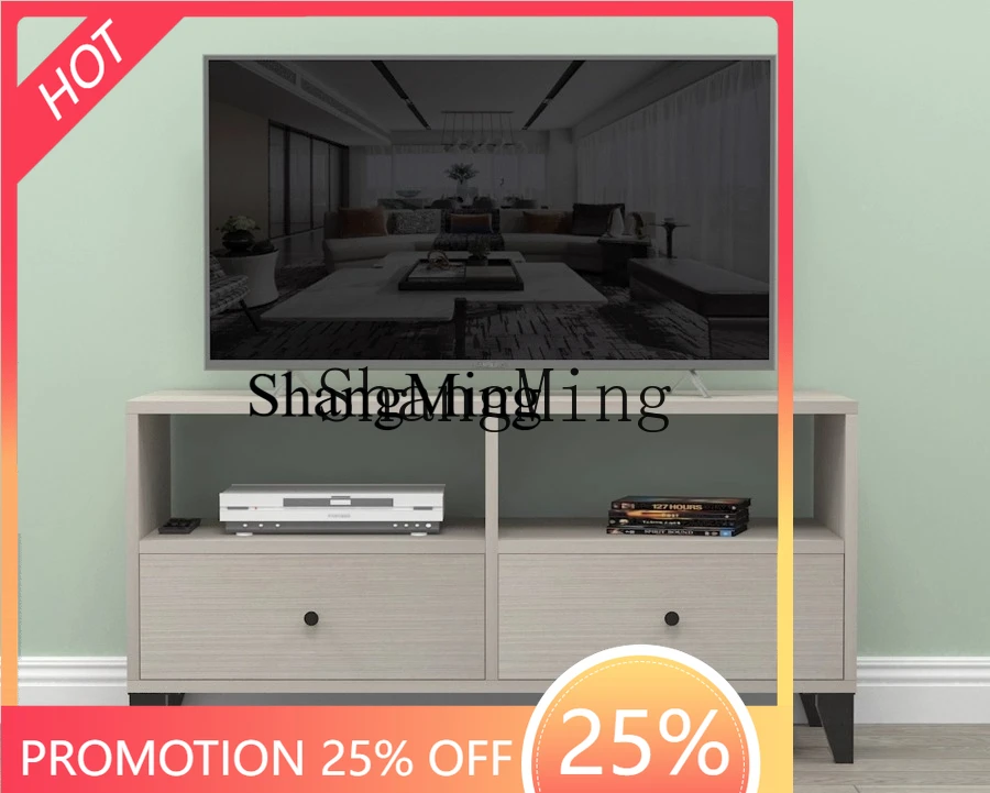 

FG wood TV cabinet small apartment simple modern living room household cream wind simple floor low cabinet
