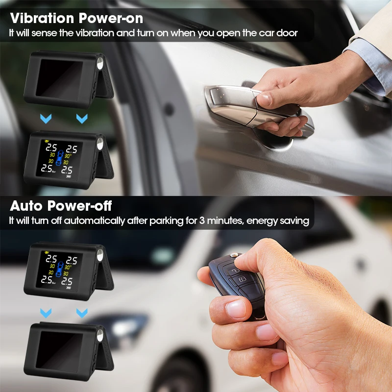 Solar Power TPMS Wireless Car Tire Pressure Monitoring Intelligent System LED Display Auto Alarm NEW Big Screen Sensor