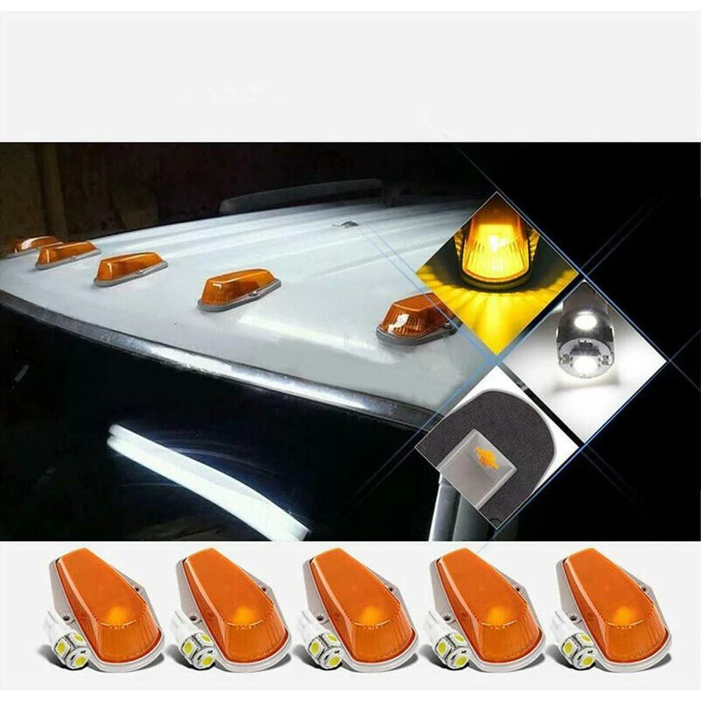 5 pcs Cab Marker Light-Top Roof Running Lights Amber Universal For most various vehicles Amber Covers with Base Housing