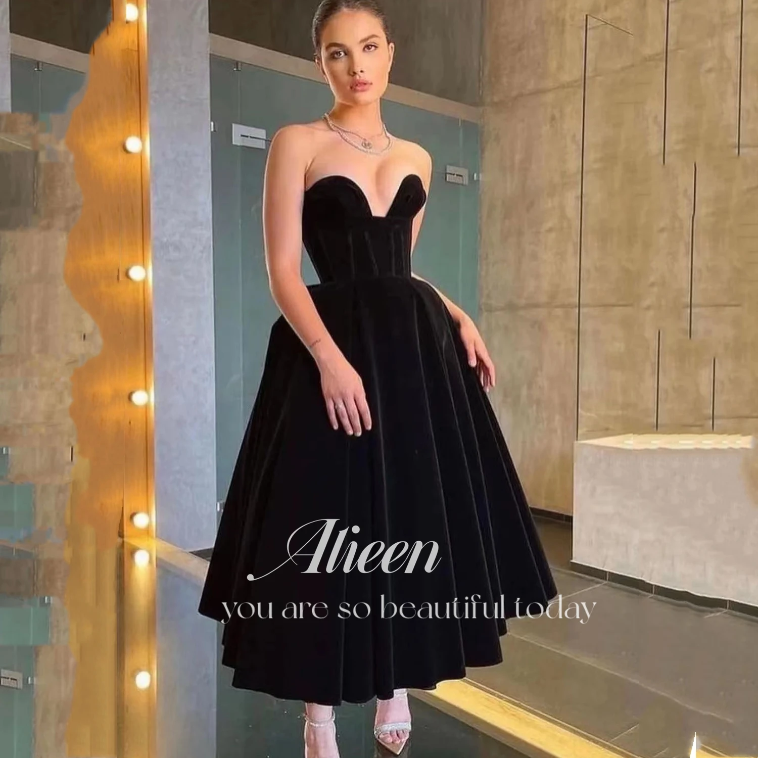 

Aileen Black Woman's Evening Dress Party Evening Elegant Luxury Celebrity Sweetheart Cocktail of Dresses for Prom Velvet Formal