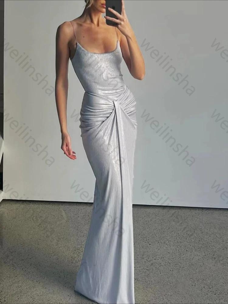 فساتين سهرة بحزام سباغيتي بدون أكمام وطيات أنيقة للمشاهير، فستان رائع عالي الجودة للحفلات الراقصة للنساء حسب الطلب #1