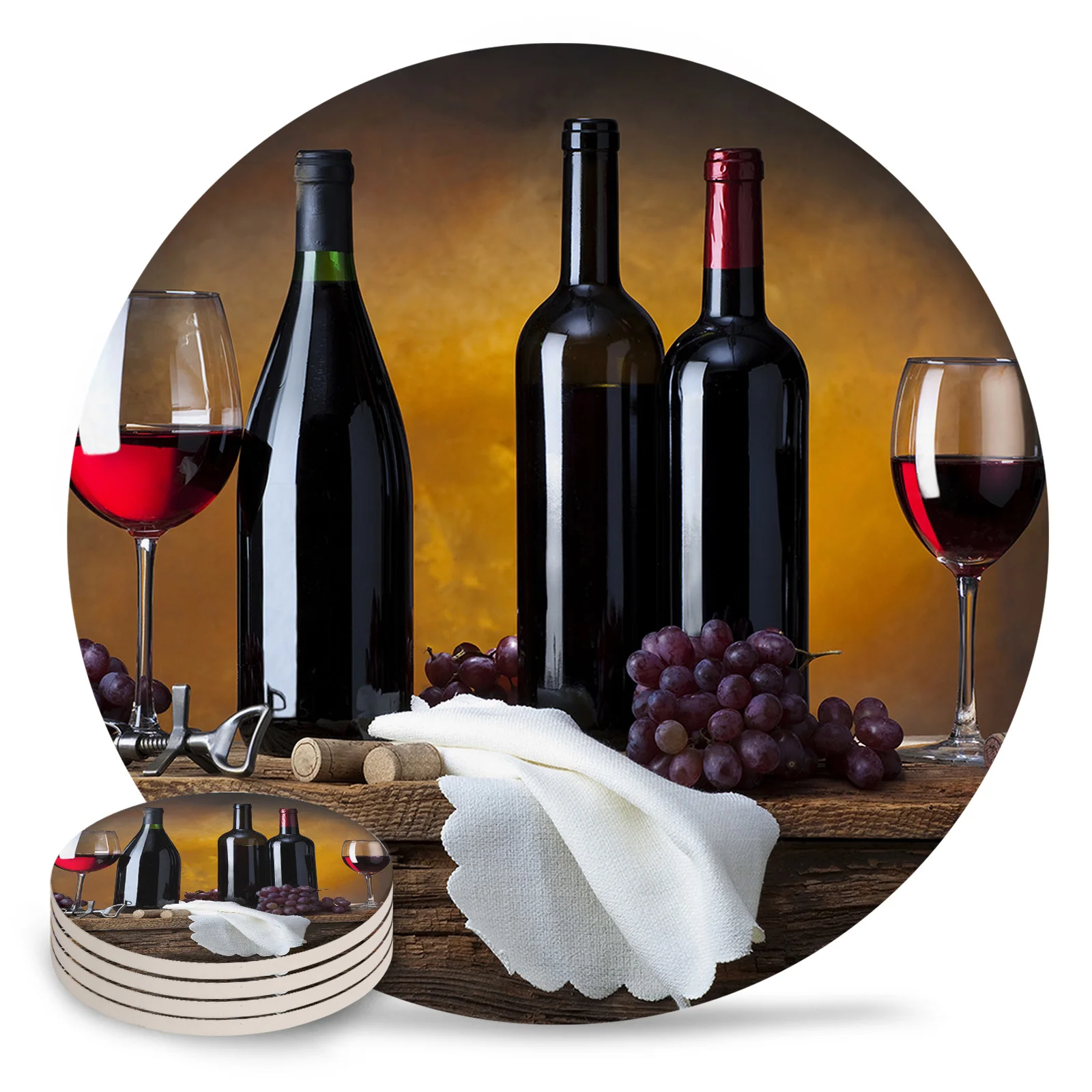 Wine Glass Wine Fruit Ceramic Coaster Set Kitchen Table Round Placemat Luxury Decor Coffee Tea Cup Coasters