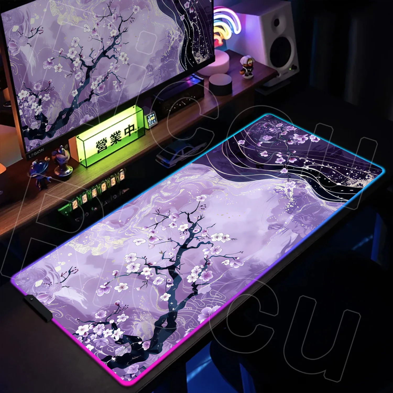 

RGB XXL HD Printing Sakura Mouse Pad Gamer Cherry Blossom Mousepad Mats Large Keyboard Mat PC Accessories LED Desk Pads Computer