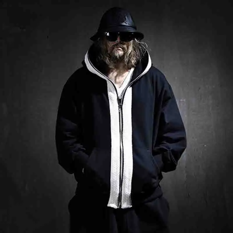 

Autumn 2022 Korean Version Dark Black Hooded Zippered Cardigan Sweater Men's Fashion Loose Trend Sports Casual Coat