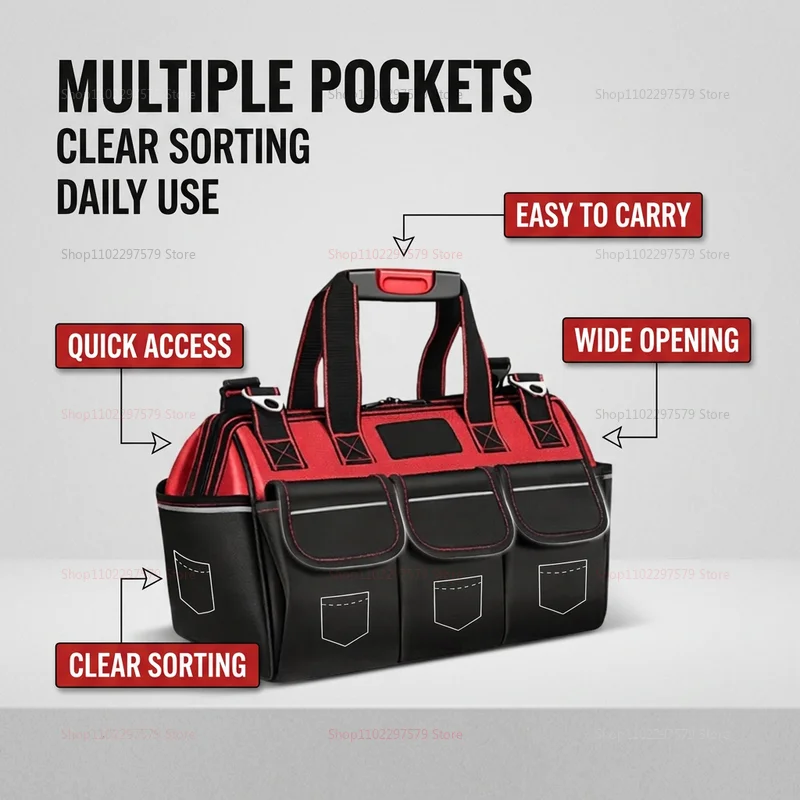ToughBuilt Waterproof Tool Bag Heavy Duty Oxford Work Storage Bag Large Capacity Wear-Resistant Professional Trade Organizer