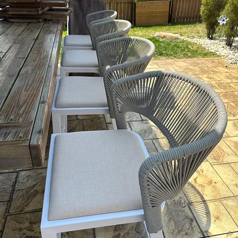 Alumínio Counter Altura Bar Stool, Pátio Rattan Stool, Barstool moderno, exterior e interior, conjunto de 4