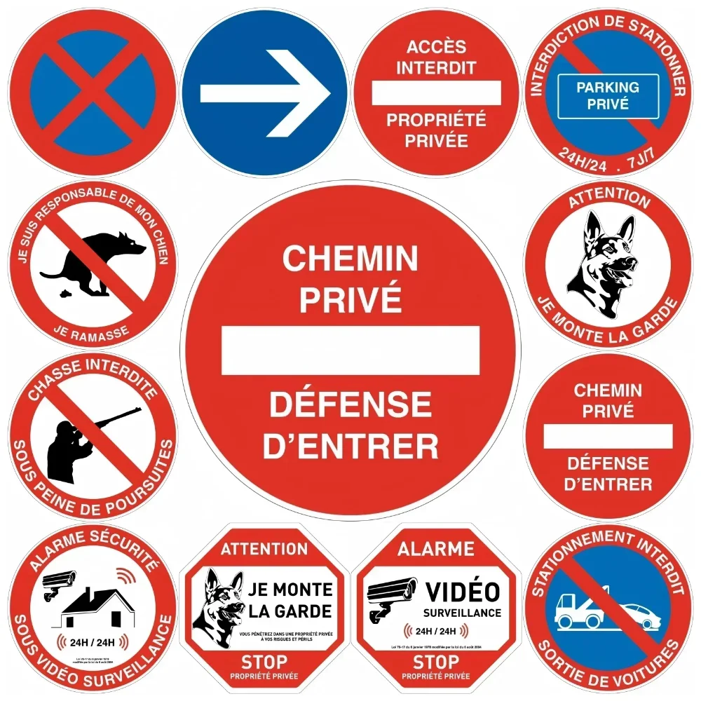 Señal de acceso prohibida SafetyWarn: alarma de vídeo, sin entrada, P-Property privada con precaución de perros y prohibición de estacionamiento