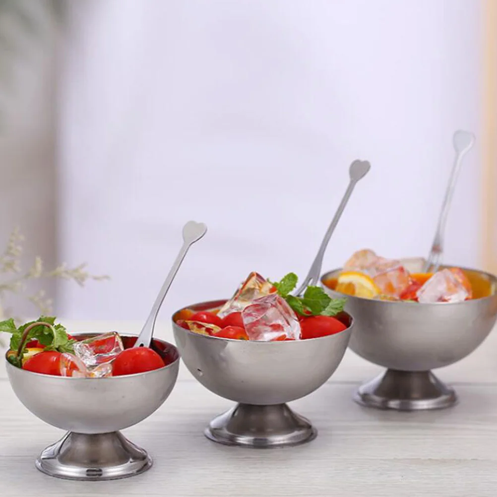 

1pc Stainless Steel Snack Cup High Foot Design Smooth Rim For Dessert Ice Cream Salad Fruit Cereal Bowl Kitchen Supply