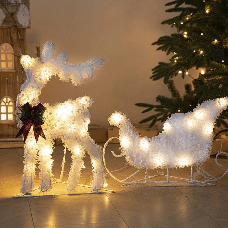2pcs/set Christmas Decoration Reindeer Pulling a Cart Window Fireplace Decoration Props Christmas Ornament Xmas Navidad Gifts