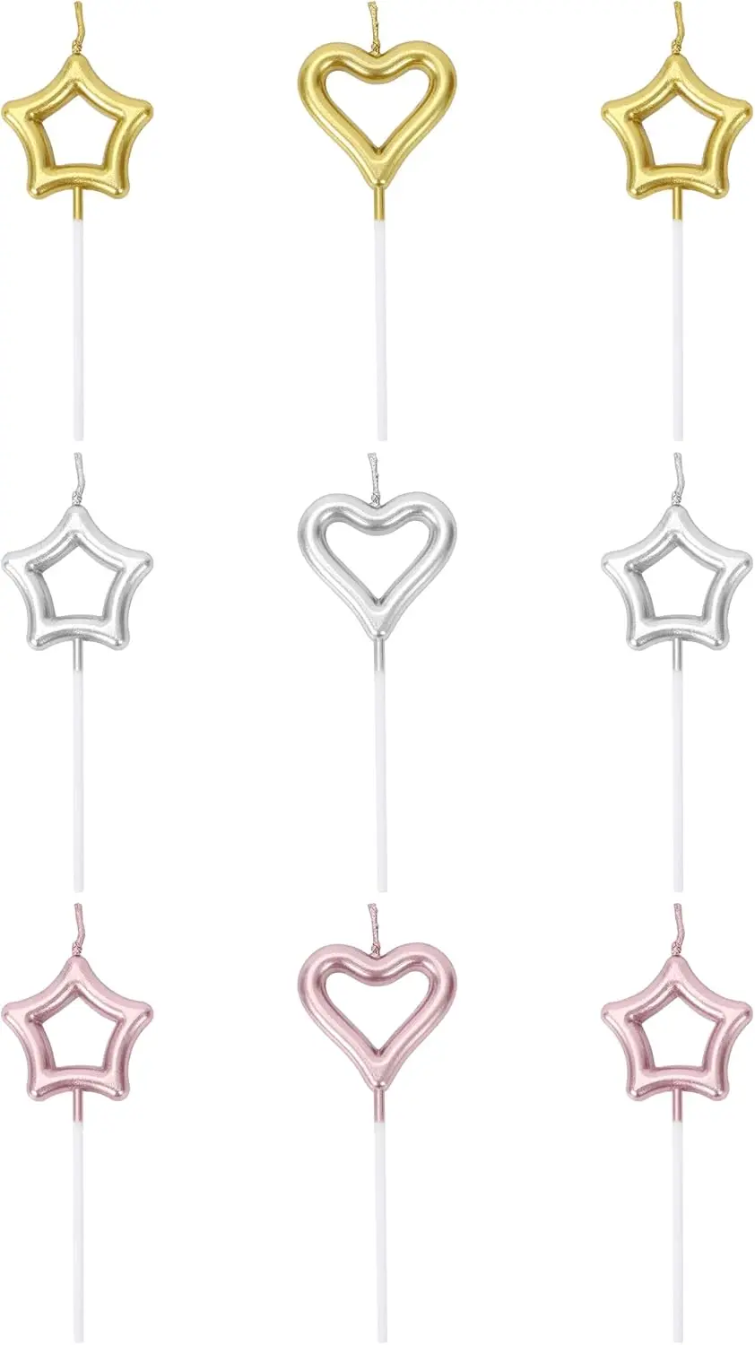 Juego de velas de pastel de cumpleaños en forma de corazón y estrella, estrella de amor, adorno de vela para cumpleaños, boda, aniversario, Día de San Valentín, etc.