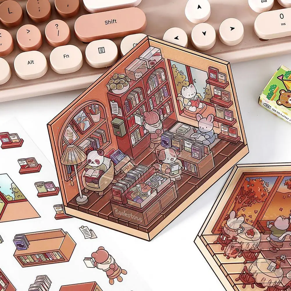 DIY 3D Landscaping Stickers Flower Room Cat Cafe Brown Bakery Library Themes Landscaping Sticker Tear-resistant Surface Decals