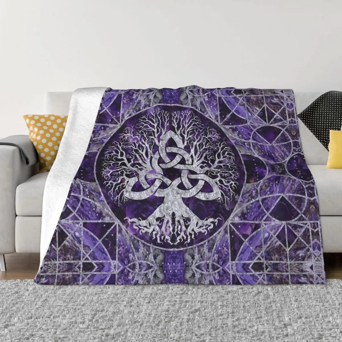 Tree Of Life With Triquetra Amethyst Blankets Flannel Vikings Multi-function Warm Throw Blankets for Home Couch Bedding Throws