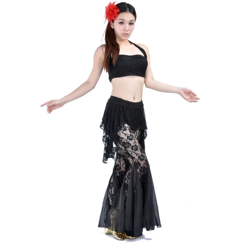 

Hot Sale Hight Quality Women Girls Practice Costume Sexy Halter Top Fringe Lace Pants Belly Dance Set