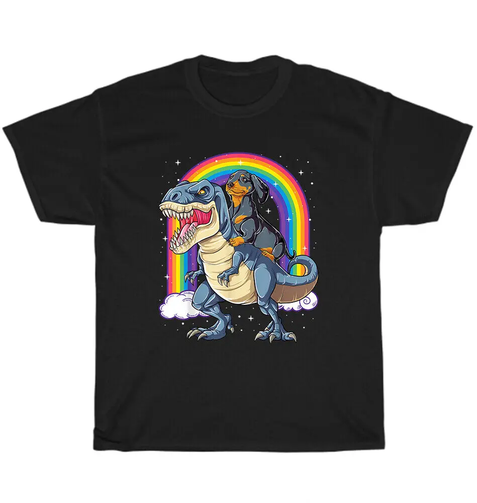 Dachshund Riding Dinosaur Rainbow Dog Pet Animal Lover Owner T-Shirt Unisex GiftUnisex Summer Cotton Luxury Brand Super SizeAnim