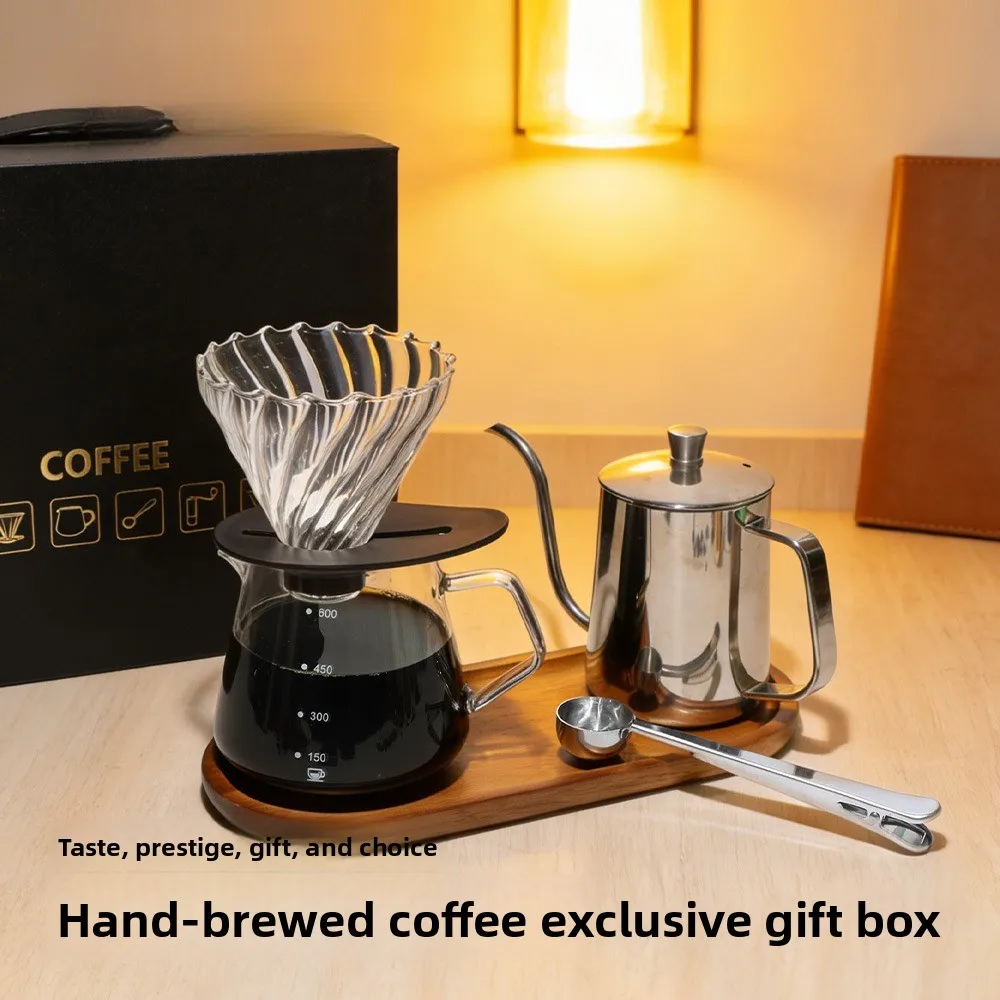 

Hand brewed coffee utensil set drip coffee pot glass sharing pot stainless coffee utensil 5-piece set