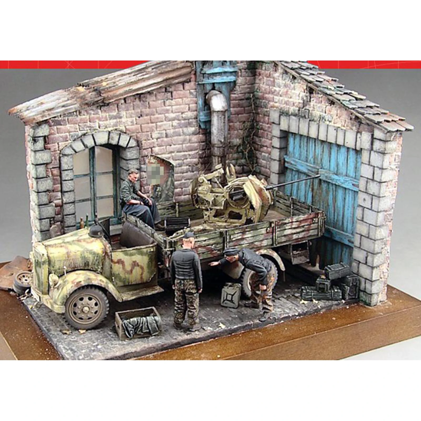 Handmade DIY 3D Puzzles Kits Wooden Ruins Corner House 1:35 Scale Miniature Sand Table War Architecture Layouts Foam Wood Roof