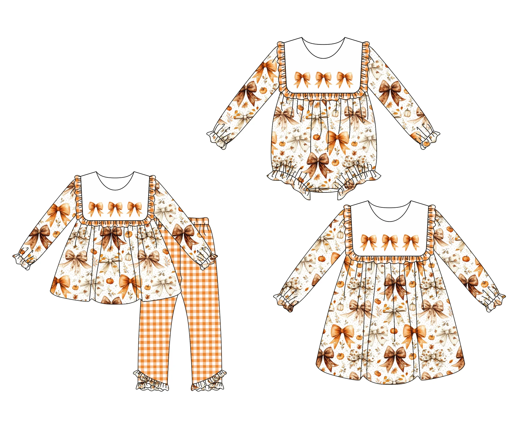 Thanksgiving Boutique Children's Suit Long Sleeve Elastic Pumpkin Bow maple leaf Print Trousers Girl Suit baby Jumpsuit Dress
