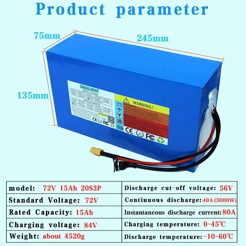 NEW 72V 15Ah 21700 lithium battery pack 20S3P 0-2000W high-power 84V battery+84V 5A charger