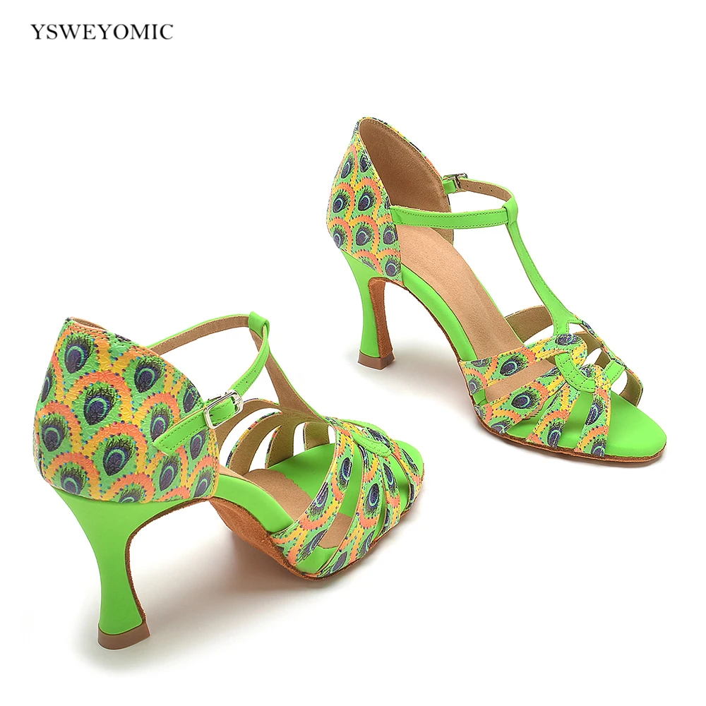 YSWEYOMIC Spring Style Green Girls and Women Latin Salsa Dance Shoes Customized indoor and Outdoor dance Shoes