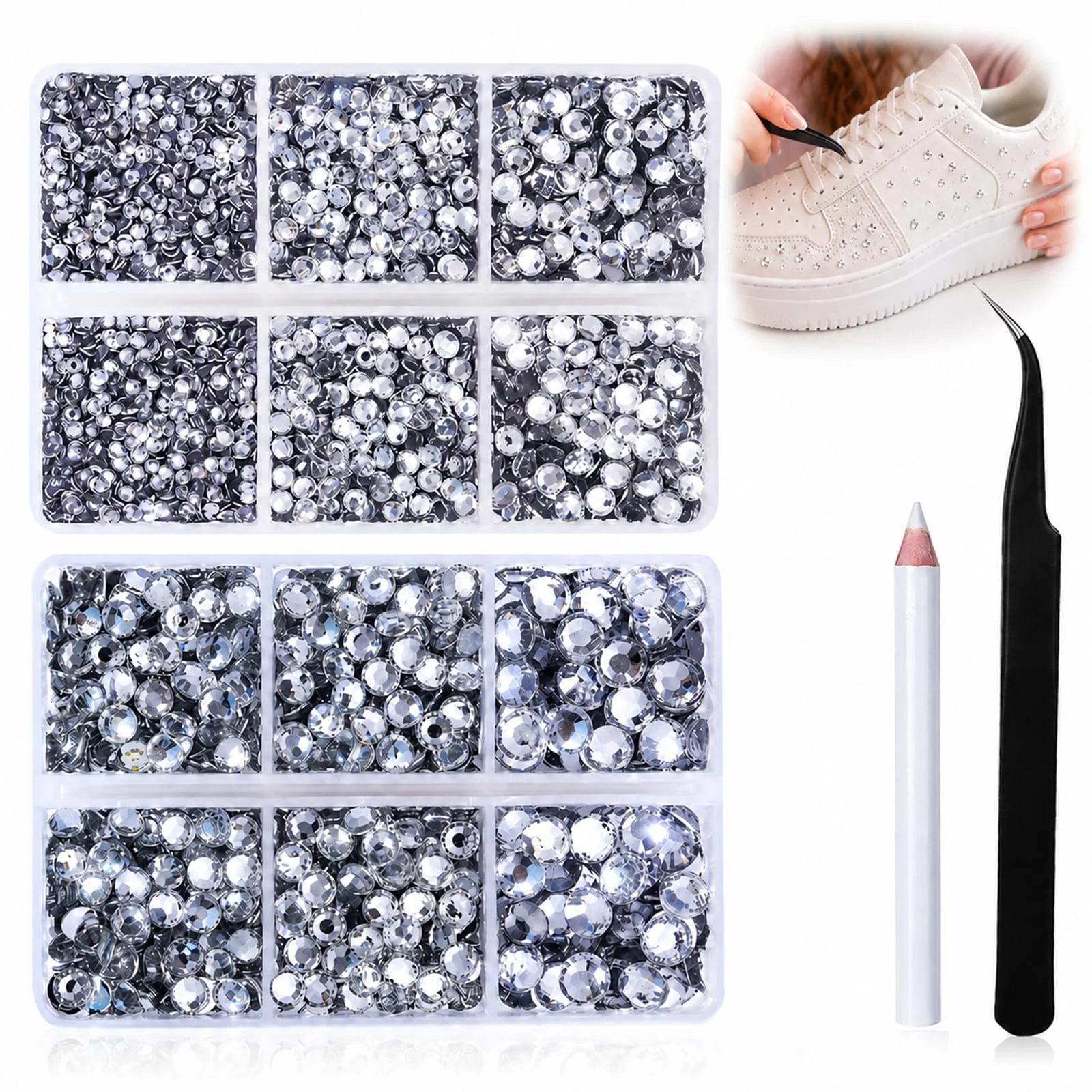 2210PCS Hotfix Rhinestones Flatback Crystal Rhinestones for Crafts Clothes,with Tweezers and Wax Pencil Kit,SS6-SS30
