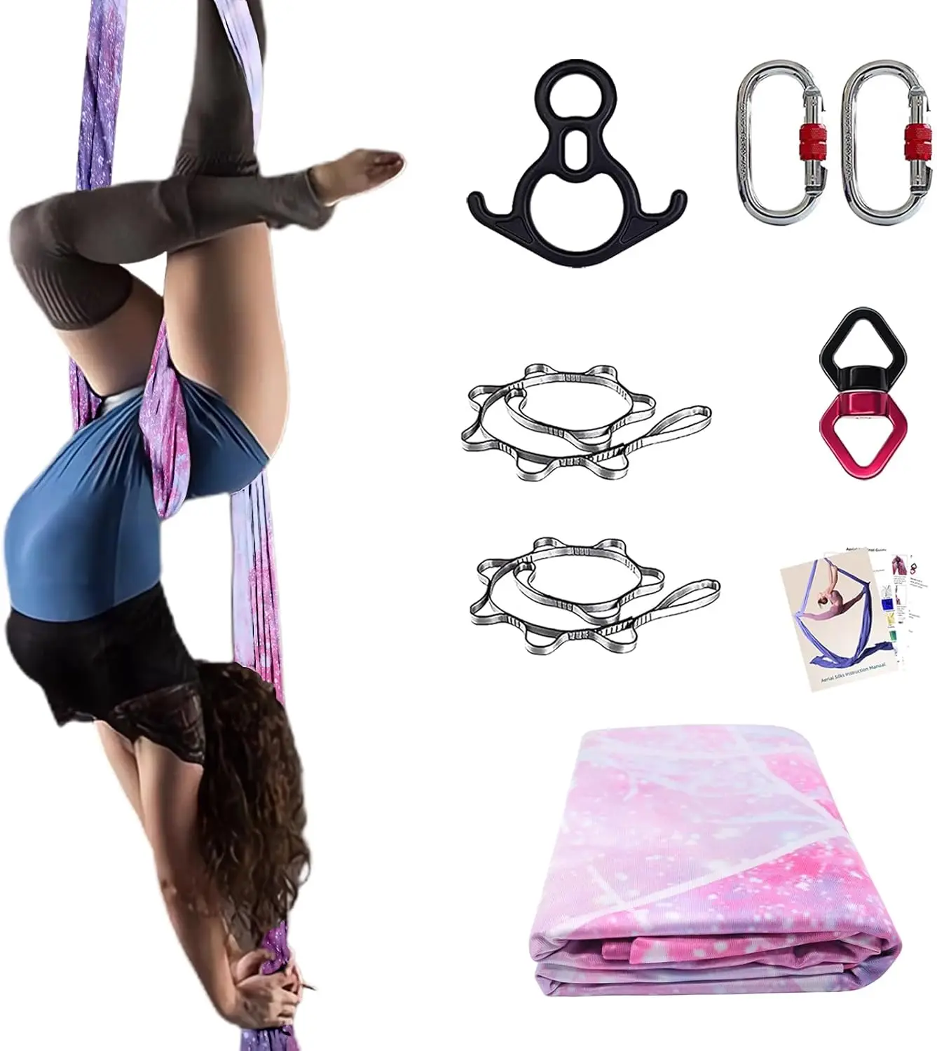 

Premium 9 Yards Aerial Silks Kit 40-Denier Nylon Tricot Fabric(tear-proof) Yoga Hammock,Aerial Dance Flying Swing for Antigravit