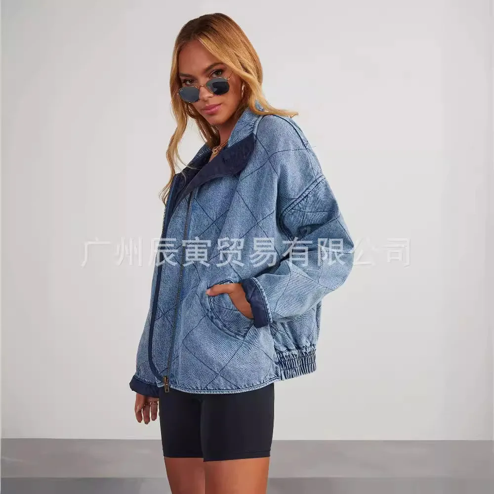 Women's New Fall Fashion Design Sense Denim Quilting Thickening Lapel Baggy Double Pocket Baggy Jacket Y2k Denim Jacket Women