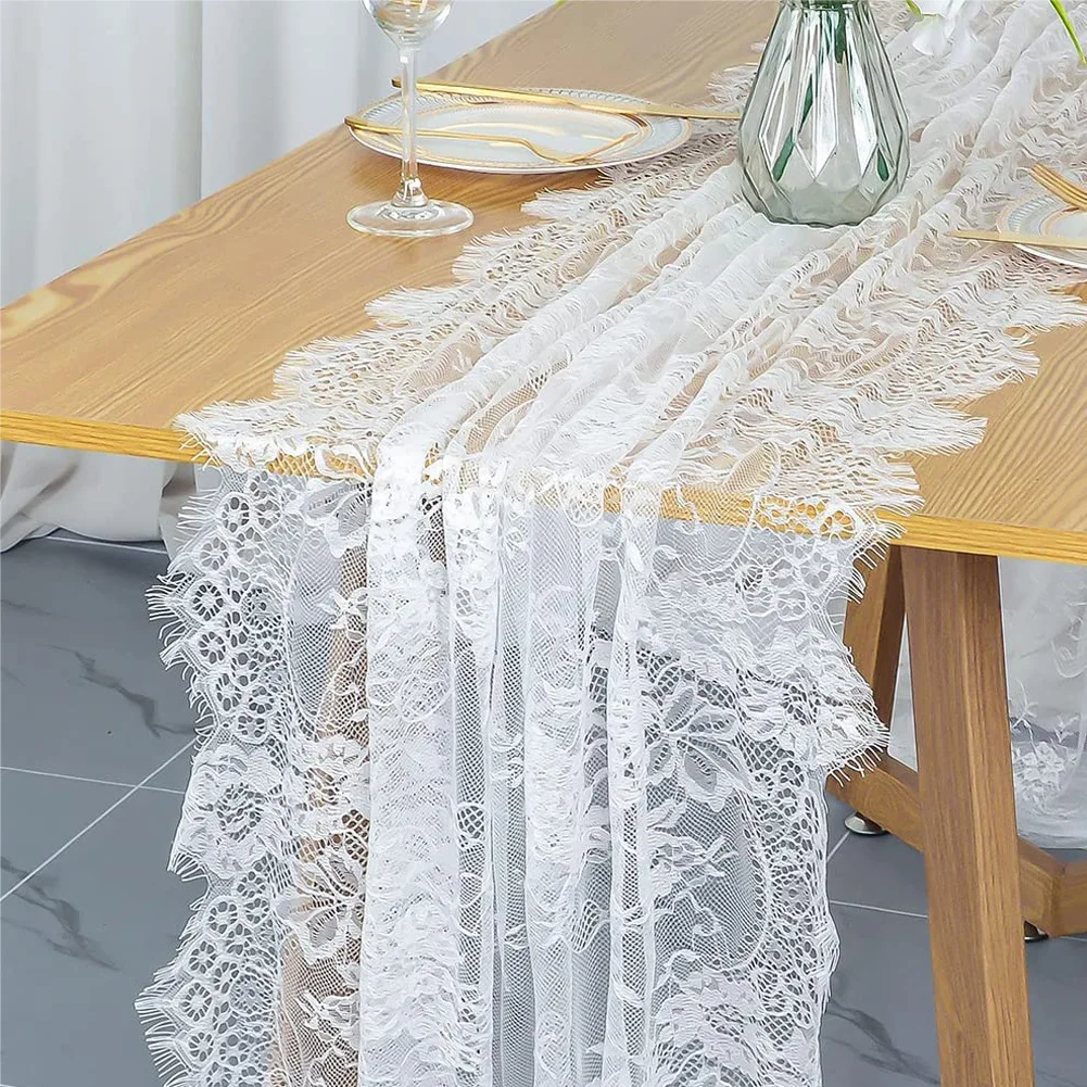 

LaceTable Runner Tablecloth White Tablecloth Wedding Veil Fabrics for Wedding Arch Dessert Table Decorations