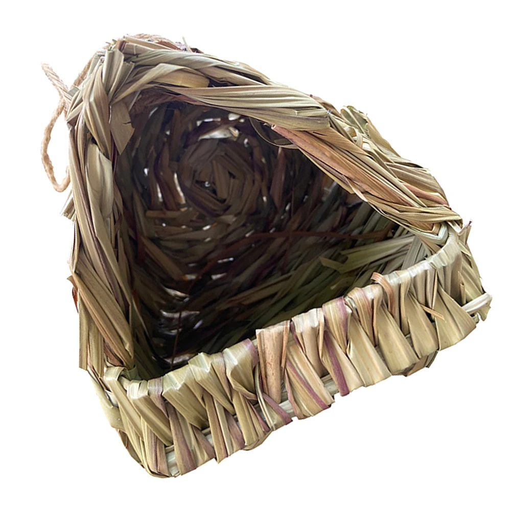 

1pcs Straw Bird Nest 16x15x14cm Handmade Large Opening Triangle Breeding Box Natural Grass Parrot Bed Cage Small Pets Nesting