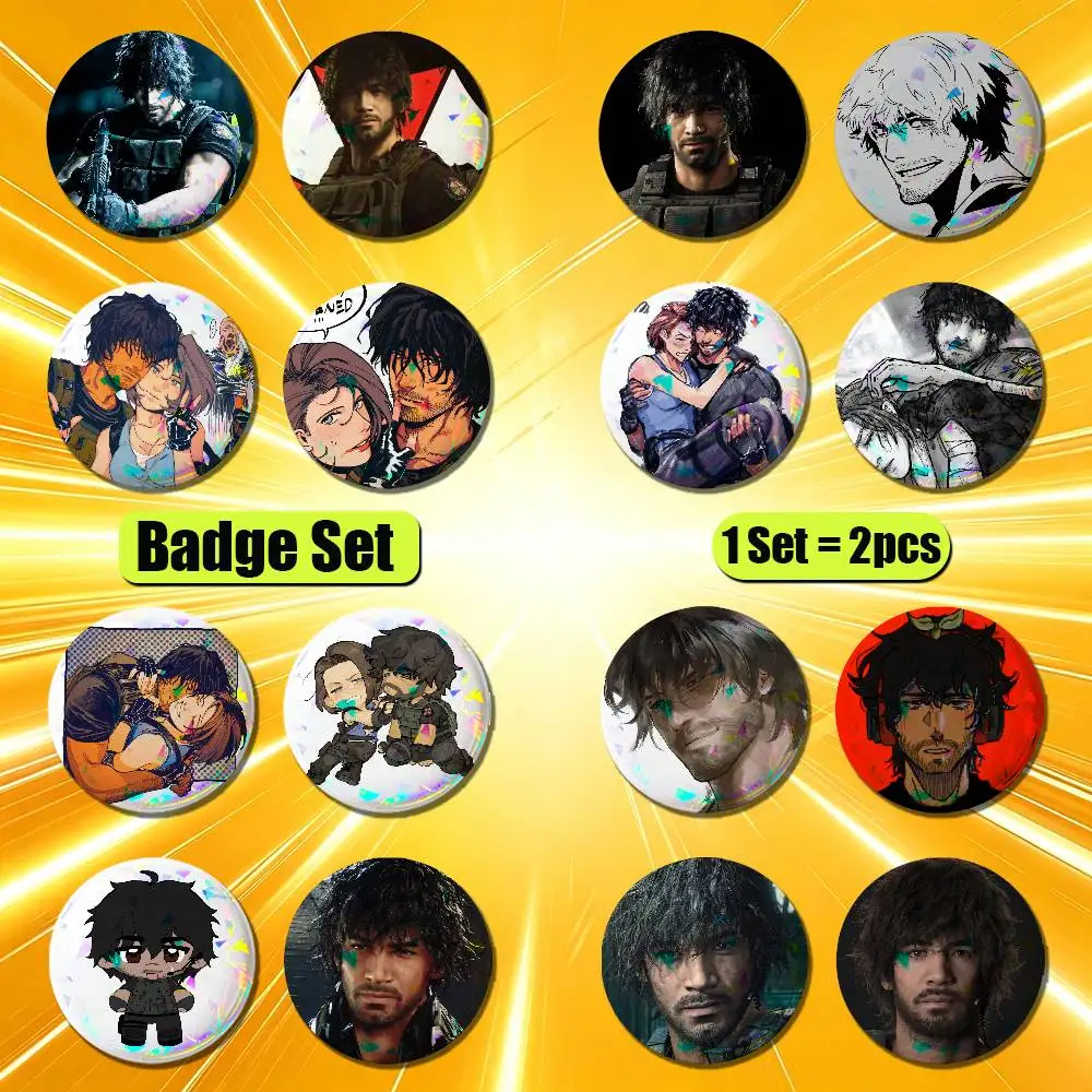 For Resident Evil Carlos Oliveira Badge Pin Insignia 2 Pcs Set Round Button Emblem Laser Film Clothes 32mm Custom