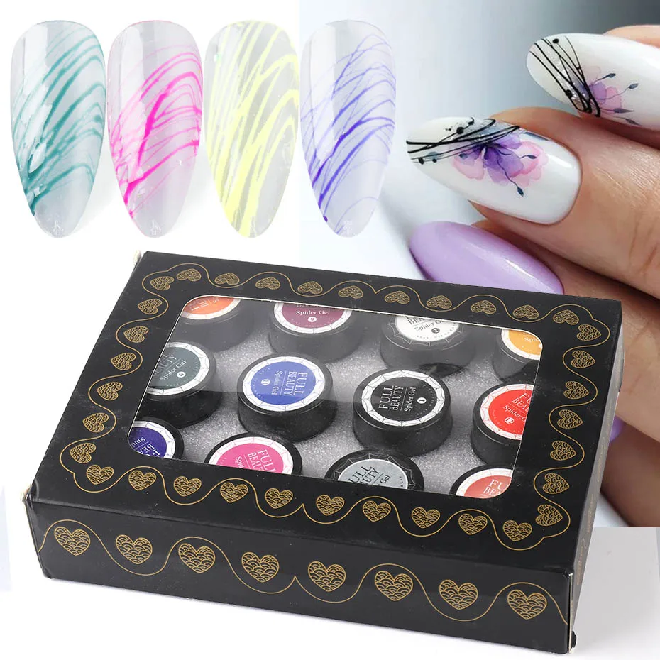 12 Colors Painting Nail Gel Polish Spider Web Nail Art Polish Set Creative Wire Drawing Gel Lacquer For Pulling Line SA1615-1