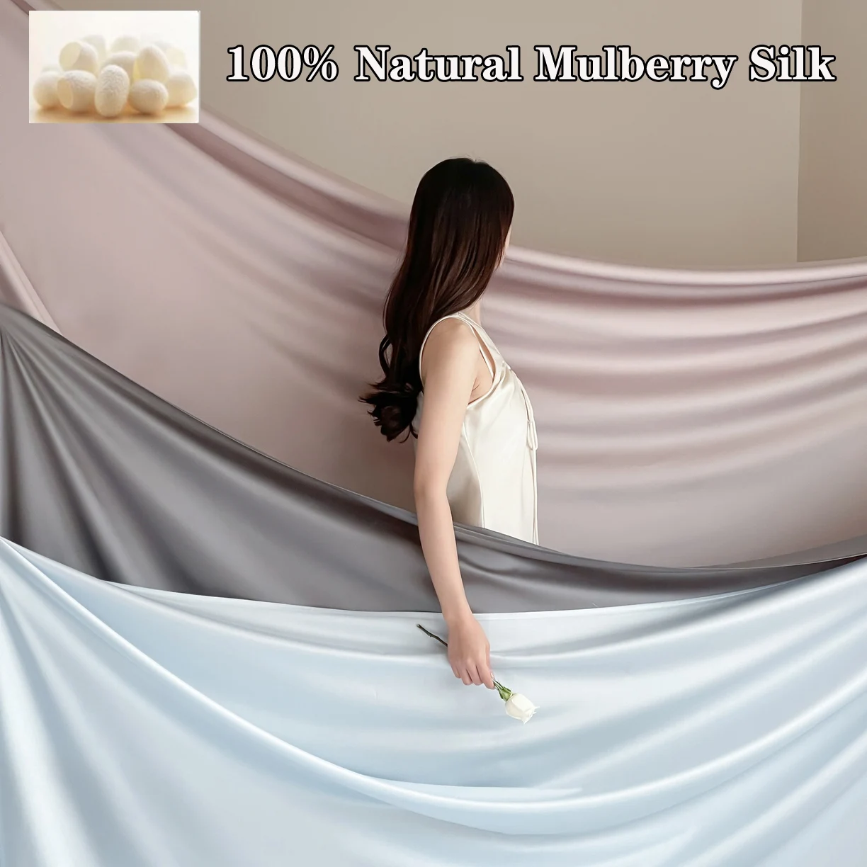

1pc Natural Mulberry Silk Flat Bed Sheet Solid Color Bedding Sheets 100% Silk Bedspreads for Twin Full Double Queen King Size