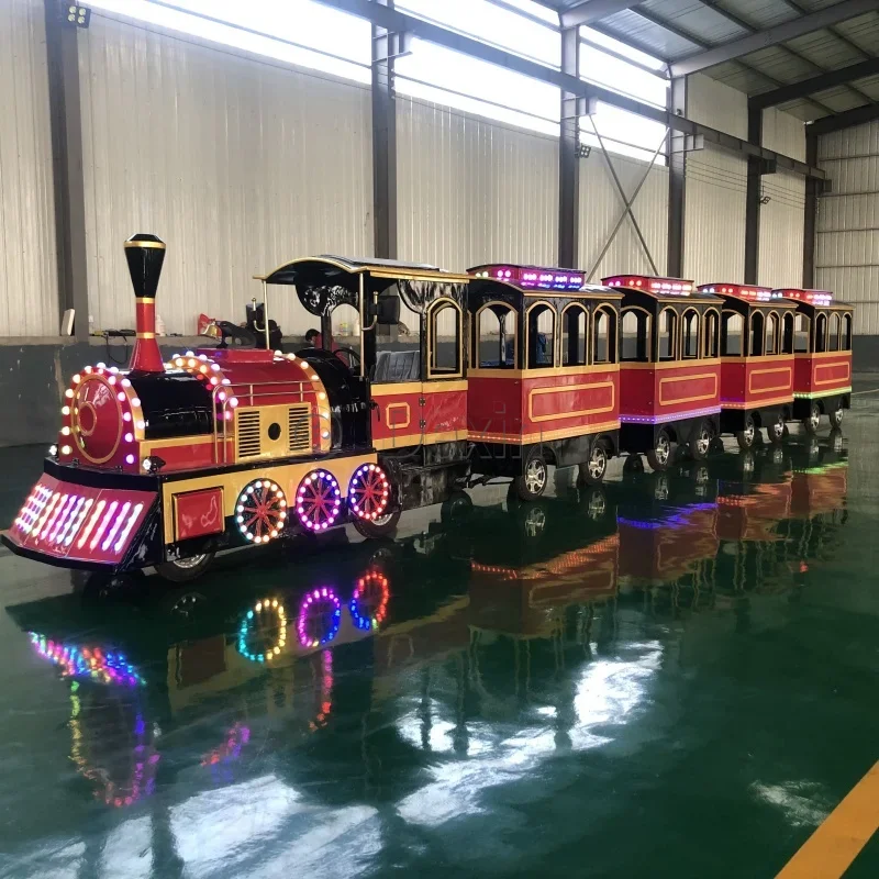 2026 Fun Game Indoor and Outdoor Commercial Electric Train Ride, Kids Riding Train, Battery-powered 4 Wagons Trackless Train for