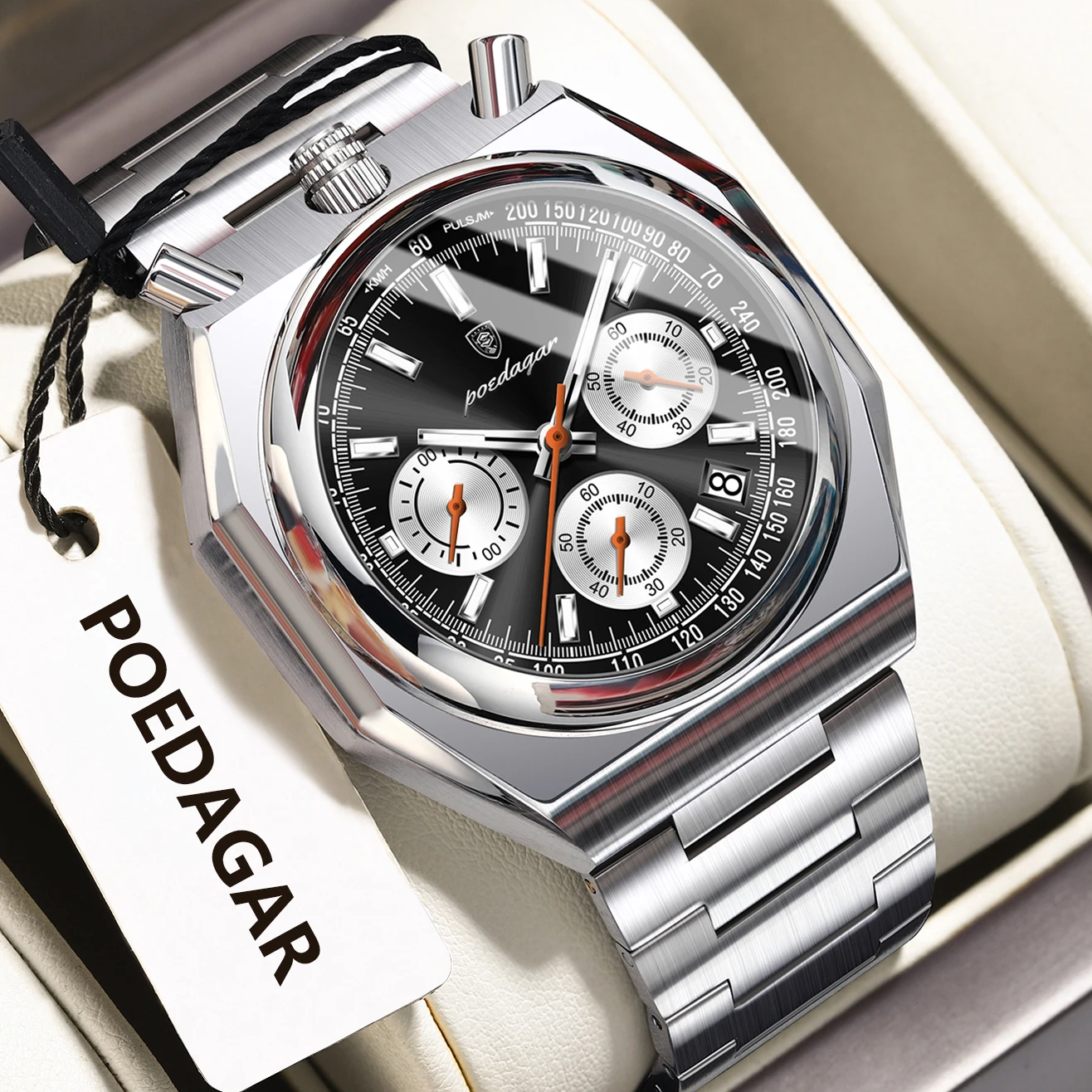 POEDAGAR Fashion Sports Male Watch Stainless Steel Chronograph Date Men Watch Luminous Waterproof Military Quartz Men's Watches