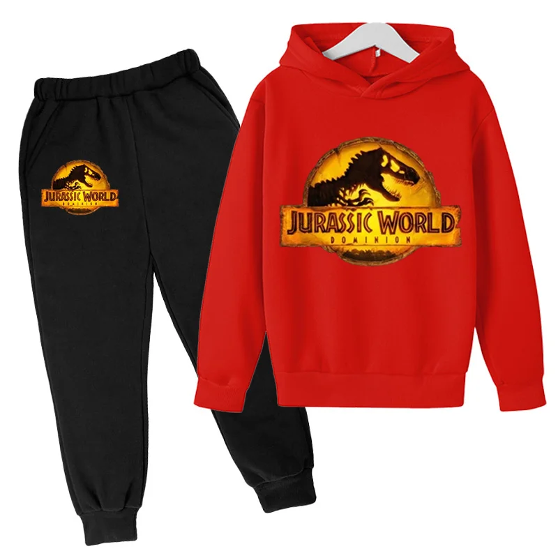 Kids Classic Pure Autumn Hoodie Men's and Women's Two Piece Set 3-12 Year Old Kids Casual Jurassic Dinosaur Set Top+Pants