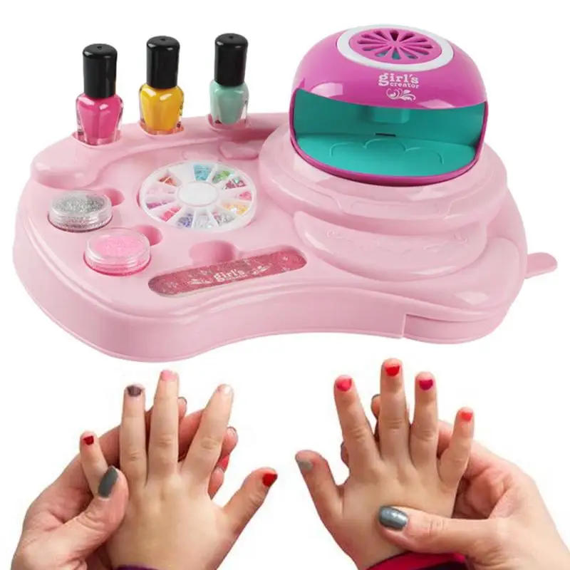 Crianças conjunto de verniz prego meninas conjunto de unhas com secador de unhas kit de arte do prego para meninas spa maquiagem kit menina fingir maquiagem brinquedos suprimentos de unhas