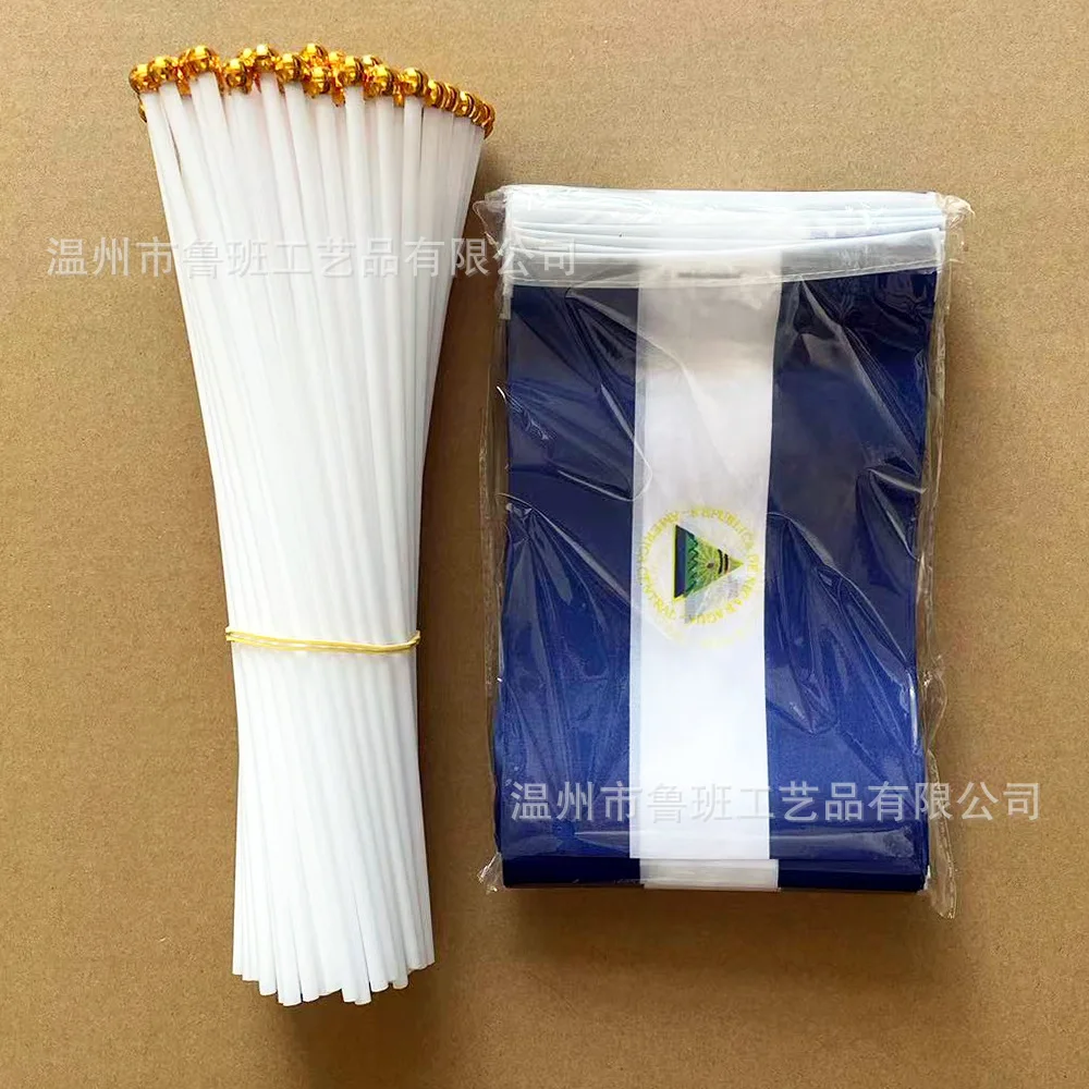 Nicaragua Hand Waving Flag  14x21cm Polyester Fade-Resistance Nicaragua banner with Plastic Flagpole for Events