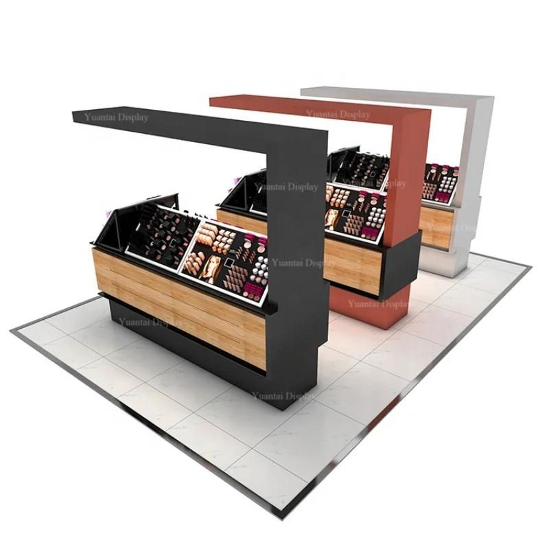 custom.Fashionable Design Cosmetic Kiosk Wood Stand Perfume Display Showcase Beauty Bar Display Counter Furniture Equipment