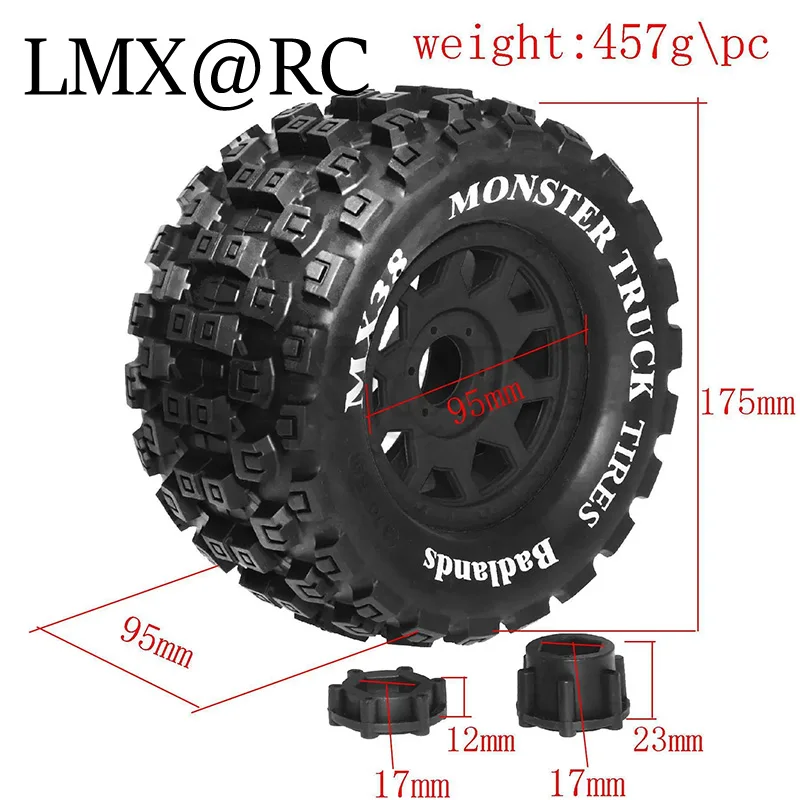 Monster Stunt Truck Opathy, Wheel Hex pour Sledge ARRMA KRABOUOutcast Tamiya HSP RC Car, 175mm, 1/7, 1/8, 17mm, 4Pcs