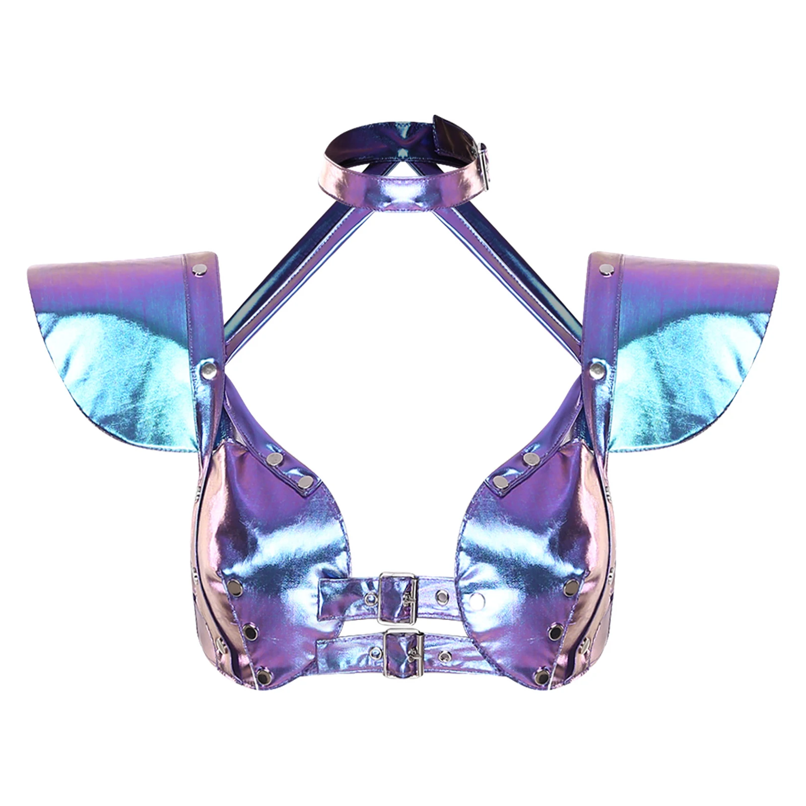 

Women Stylish Sexy Cutout Crop Top Halter Fly Sleeve Studs Corset Bustiers Top Warrior Knights Shoulder Armor for Party Holiday