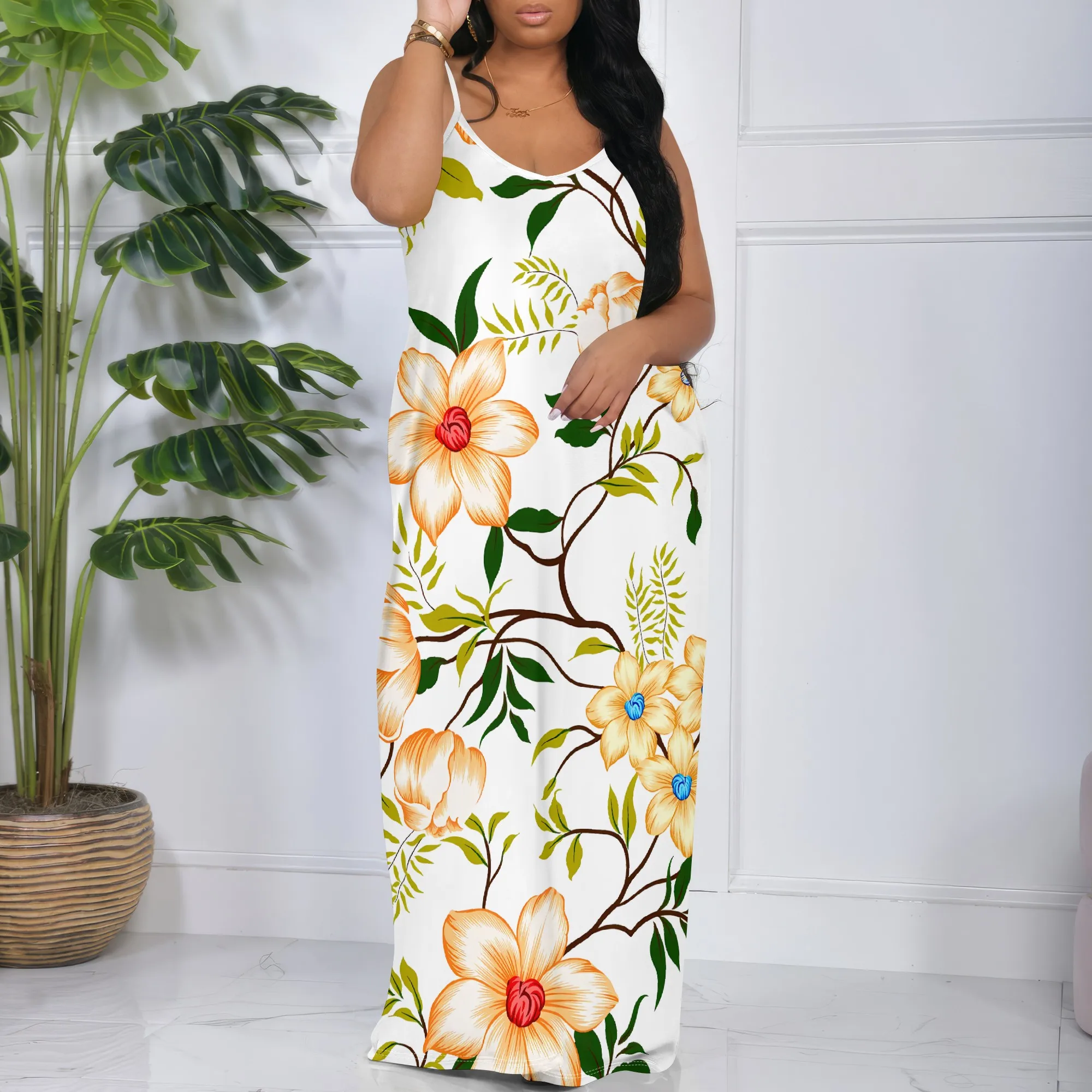 

Nupusa Floral Print Dress for Women Standard Size Summer Casual Spaghetti Strap Maxi Dress