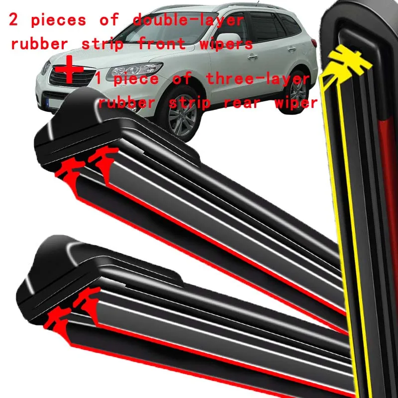 

For Hyundai Santa Fe CM 2007-2012 2008 2009 2010 Wiper Front&Rear Wiper Blades Windshield Windscreen Window Brushes 24"+18"+14"